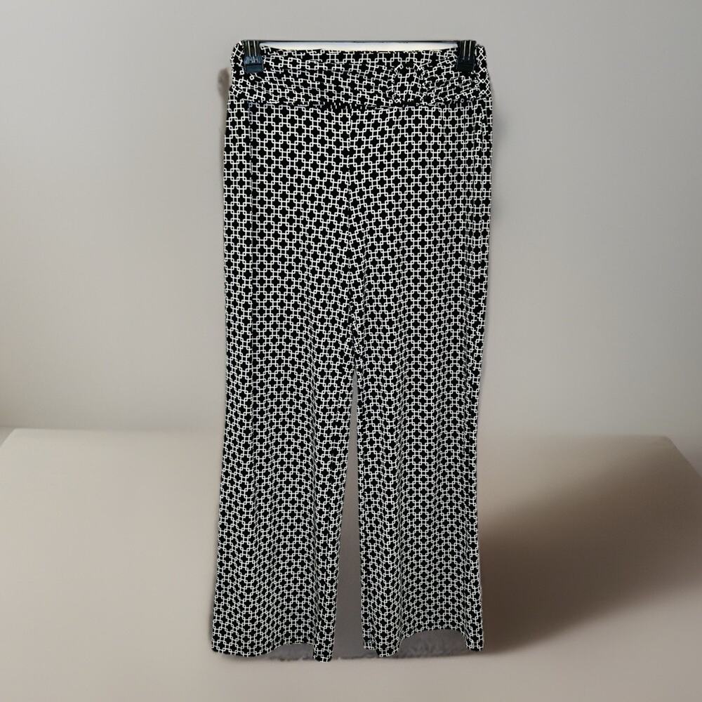 Robert Louis Stretchy Pants Black/White Geometric Size M Pull On Wide Leg